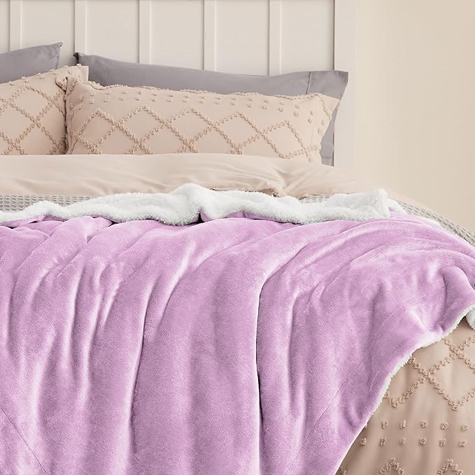 Bedsure GentleSoft Sherpa Fleece Throw Blanket for Couch - Thick and Warm Throw for Girls and Women, Soft Fuzzy Plush Kids Blanket for Winter, Non-Heated, Lilac, 50x60 Inches