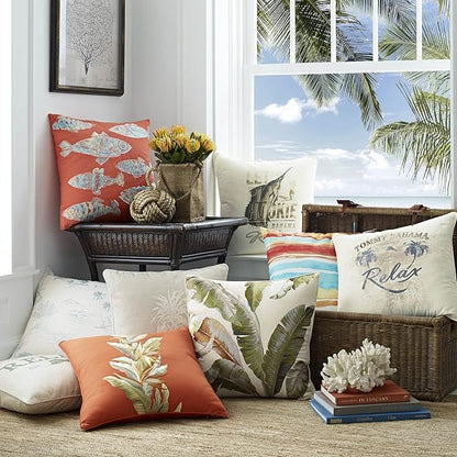 Tommy Bahama - Throw Pillow, Ideal for Bed or Couch, Tropical Design, Cozy Home Essentials (Birds of Paradise Orange, 20" x 20")