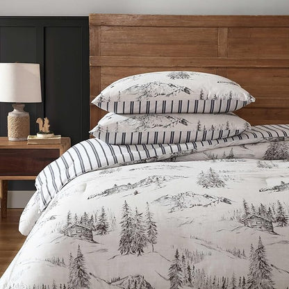 Eddie Bauer - Full/Queen Comforter Set, Reversible Bedding with Matching Sham(s), Super Soft and Cozy Home Decor (Rocky Mountain Cabin Grey, Queen)