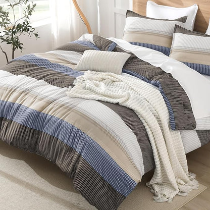 Litanika King Comforter Set Blue Brown - 3 Pieces Lightweight Fluffy Bedding Comforter Sets, All Season Down Alternative Comforter (1 Comforter, 2 Pillowcases)
