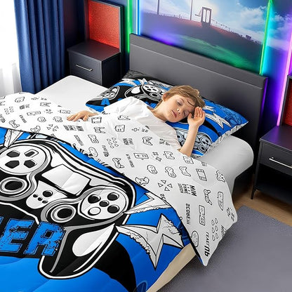 Erosebridal Twin Comforter Set for Boys Girls Kids, Gamer Comforter Set for Boys Teens, Gaming Console Bedding Decor Blue Black 2Pcs