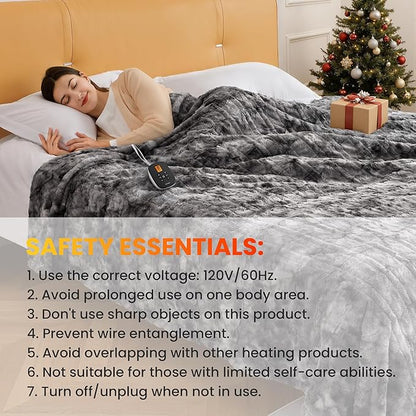 WOOMER Heated Blanket Full Size Electric Blanket 77"x 84", Soft Faux Fur Fast Heating Blanket, 10 Heating Levels & 0.5-12H Auto Off, Over-Heat Protection, ETL Certification