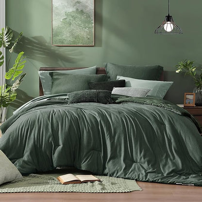 Monbix Super King Plus Size Comforter Set, Deep Forest Bedding Set Reversible, Comforter Set 7 Pieces, Cationic Dyeing Bed in a Bag with Comforter, Sheets, Pillowcases & Shams