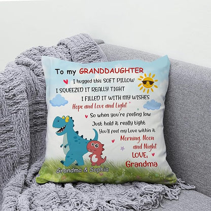 Hyturtle Personalized Granddaughter Throw Pillow (Insert Included) Gifts from Grandma - Birthday Graduation Gifts for Granddaughter - Dinosaur Custom Name Sofa Couch Home Decor Pillow