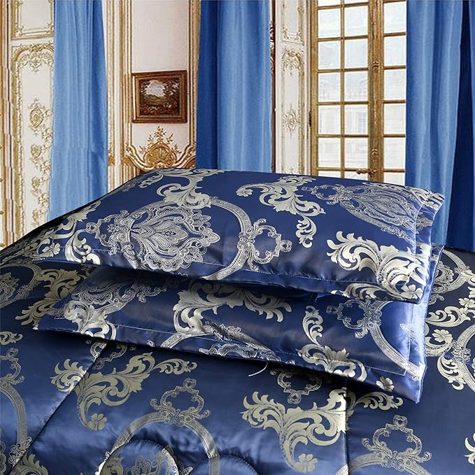 Royal Blue Twin Comforter Set All Season Silk Jacquard Bed Set, Lightweight Quilt, Ultra Soft Microfiber Bedding Comforter Sets with 2 Pillow Shams(Twin/Twin XL, 3 Pieces)