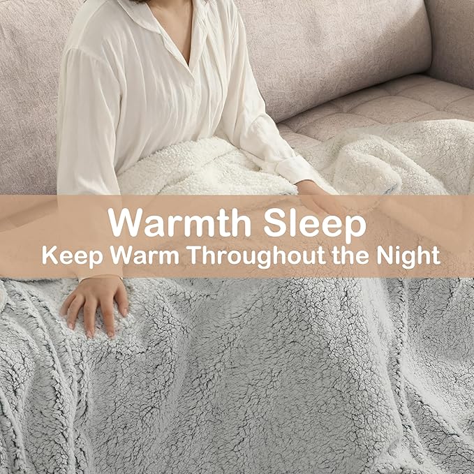 Electric Heated Blanket Full Size 72"×84" with 9 Heating Levels & 1-10Hs Auto Off，Double Sided Plush Sherpa, Energy Efficient, Machine Washable, for Couch & Bed, Light Gradient Blue