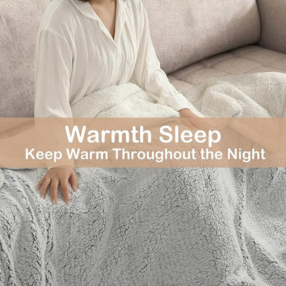 Electric Heated Blanket Full Size 72"×84" with 9 Heating Levels & 1-10Hs Auto Off，Double Sided Plush Sherpa, Energy Efficient, Machine Washable, for Couch & Bed, Light Gradient Blue