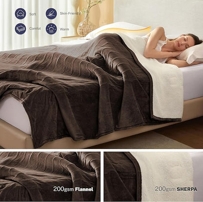 Electric Blanket Full 72"x84" Heated Electric Blankets 10 Heating 12 Time Settings Levels 8 Hours Auto Off Fast Heating and Overheat Protection ETL Certified Machine Washable,Dark Brown