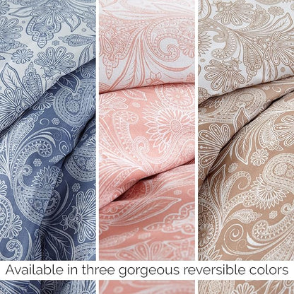 Southshore Fine Living, Inc. Oversized King Comforter Bed Set, Down Alternative Paisley Bedspread, Reversible Bedding Sets, California King Sized Comforter & Matching Shams, Blue/White