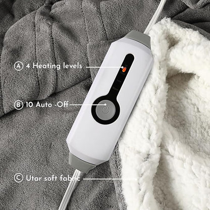 Electric Heated Blanket 90"x100" King Size Microplush Cover Blanket, 4 Heat Settings & 10 Hours Auto Off, Cozy & Warm for All Night, Machine Washable, Light Grey