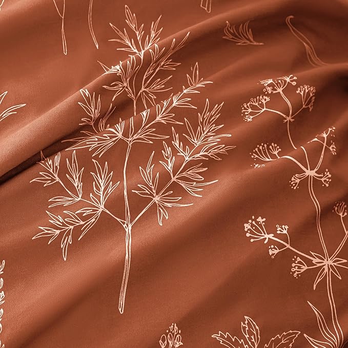 Love's cabin Terracotta Comforter Set Queen - Queen Size Comforter Set, 3 Pieces Cute Floral Bedding Sets for All Seasons,1 Soft Reversible Botanical Flowers Comforter and 2 Pillow Shams