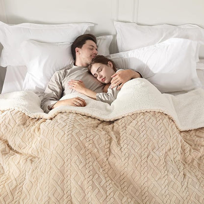 Electric Heated Blanket, 3D Pattern Design, Queen Size Sherpa Super Cozy Heated Blanket with 5 Heating Levels & 10 Hours Auto Off, Beige