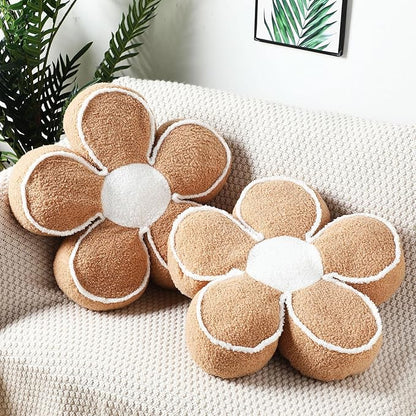 Menkxi 2 Pack Flower Pillows Cute Flower Shaped Pillows Daisy Pillow Throw Soft Floor Cushion for Living Room Bedroom Sofa Couch Winter Warm Decoration 15.7 Inch(Khaki)