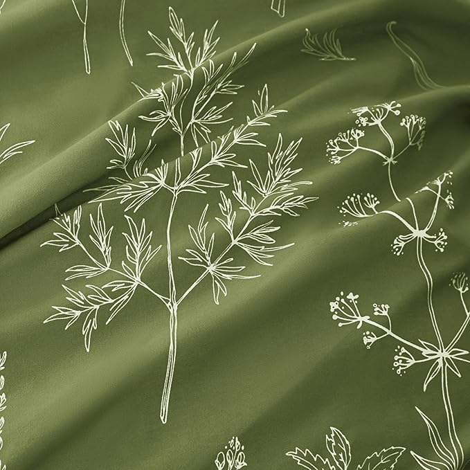 Love's cabin Olive Green King Comforter Set - King Size Comforter Set, 3 Pieces Cute Floral Bedding Sets for All Seasons,1 Soft Reversible Botanical Flowers Comforter and 2 Pillow Shams