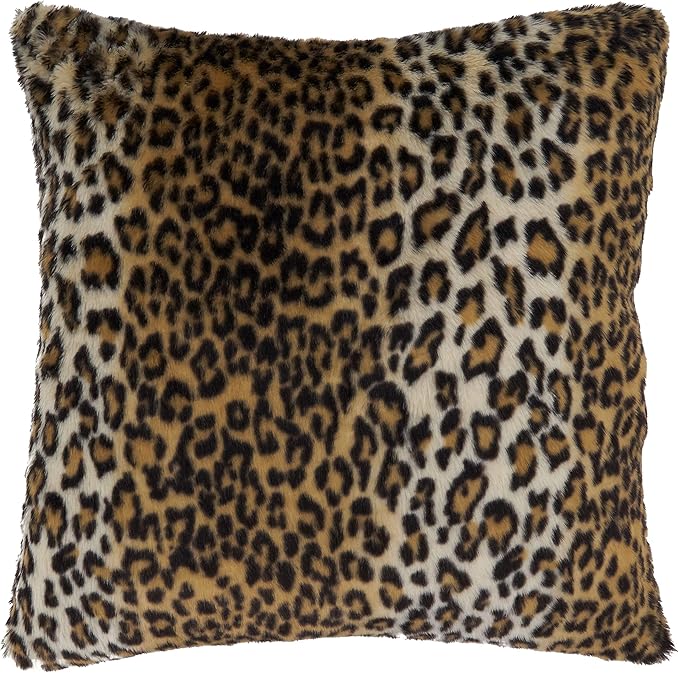SARO LIFESTYLE Guépard Collection Cheetah Print Faux Fur Pillow Cover, 18", Brown