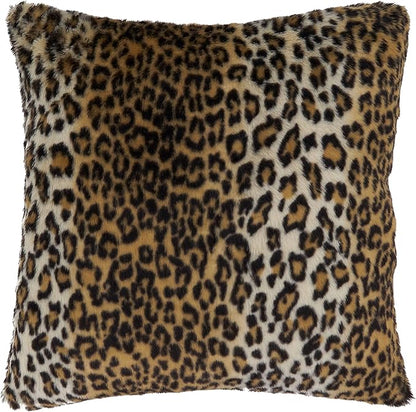 SARO LIFESTYLE Guépard Collection Cheetah Print Faux Fur Pillow Cover, 18", Brown