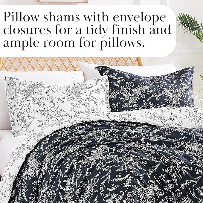 Southshore Fine Living, Inc. Twin Mattress Comforter Set, Hotel Quality Bedding, Floral Bedspread with Matching Pillow Sham for Twin/XL Beds, Reversible Bed Comforter, Winter Brush Black/White