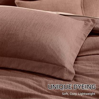 Monbix Full Size Comforter Set, Terracotta Bedding Comforter for Full Size Bed Set Reversible, Bedding Sets Full 7 Pieces, Cationic Dyeing Bed in a Bag with Comforter, Sheets, Pillowcases & Shams