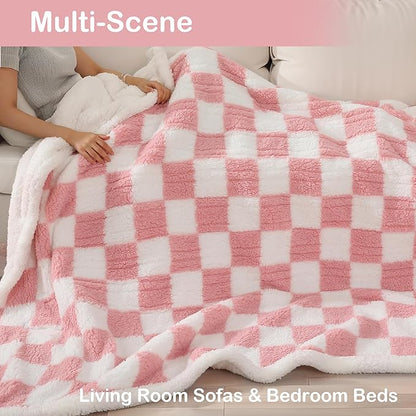 Electric Heated Blanket Full Size 72"×84" with 9 Heating Levels & 1-10Hs Auto Off, Checkered Plaid Double Sided Sherpa, Energy Efficient, Machine Washable, for Couch & Bed, Light Pink