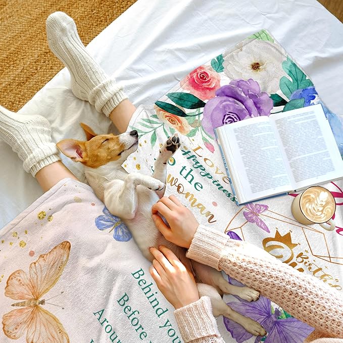 Birthday Gifts for Women, Happy Birthday Presents for Women Friendship Throw Blanket 50"X60", Best Birthday Queen Gifts Ideas for Mom Female Friend Wife Sister, Butterfly Bday Decorations for Woman