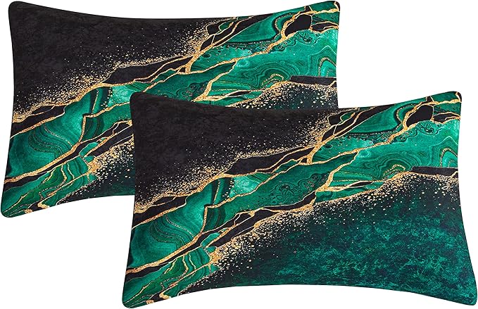 Tailor Shop Marble Green Comforter Set Queen Size for Women Adults Black Green and Gold Marble Bedding Sets Printed with 1 Comforter 2 Pillowcases
