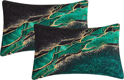 Tailor Shop Black Green and Gold Bedding Sets Full Size for Women Girls Color Ripple Printed Marble Comforter Set with 1 Comforter 2 Pillowcases…