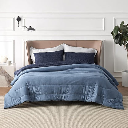 Bedsure King Comforter Set - Cooling and Warm Bed Set, Navy Blue Reversible Bedding for All Season, 3 Pieces, 1 King Size Comforter (102"x90") and 2 Pillow Cases (20"x36")