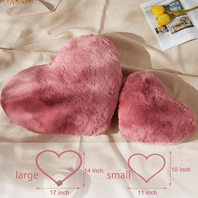 YRXRUS Heart Pillow, Rose Heart Pillows, Love Pillow Gifts, 14X17 Inch Large Heart Shaped Pillows, Faux Rabbit Fur Coquette Room Decor Throw Pillows, Living, Bedroom, Indoor Outdoor