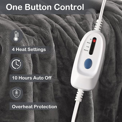 Electric Heated Blanket Full Size 72"×84" with 9 Heating Levels & 1-10Hs Auto Off, Single Control Large Heating Heater Blankets, Cozy for Bed & Sofa, Energy Efficient, Machine Washable, Light Gray