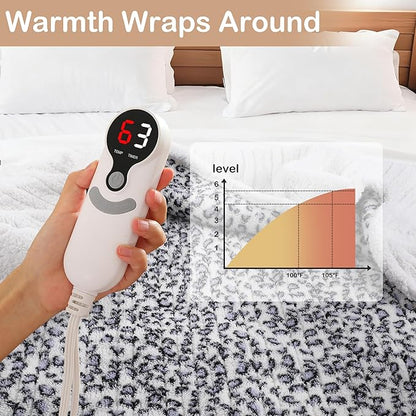 Electric Heated Blanket Throw Size 50"×60" with 9 Heating Levels & 1-10 Hs auto Off, Heating Throw Double Sided Sherpa, Energy Efficient, Machine Washable, Leopard Print Blue & White