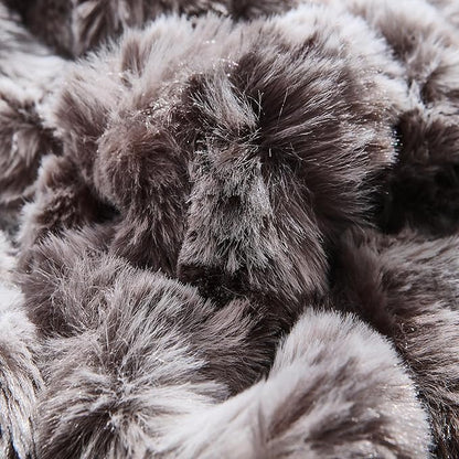 DAICO 3 Pieces Fluffy Faux Rabbit Fur Comforter Set Plush Fuzzy Bubble Comforter Bedding Set Warm Cozy Bedding Comforter Sets for Winter, 1 Comforter and 2 Pillowcases, Queen Size, Tie Dye Grey