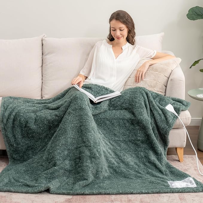 Berkshire Blanket Heated Throw Blanket, Grace Fur to Loftmink Reversible Electric Throw with 4 Heat Levels, Fast Heating Printed Throw for Couch and Bed, Auto Shut-Off Feature (50"x60")