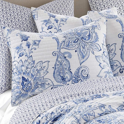 Levtex Home - Bennett Quilt Set - Full/Queen Quilt, Two Standard Pillow Shams - Floral Paisley - Blue and White - Quilt (88x92in.) and Pillow Sham Size (26x20in.) - Reversible - Cotton
