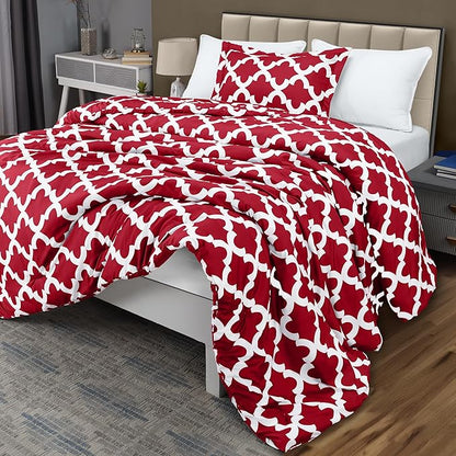 Twin Comforter Set 2 Piece Red by Utopia Bedding, Printed Comforters Twin Size, Bedding Comforters Sets, Down Alternative Soft Bed Set, 1 Comforter (64 x 88 inches) 1 Pillow Shams (20 x 26 inches)