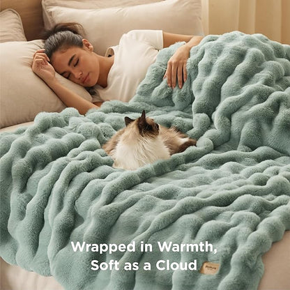 Bedsure GentleSoft Fluffy Fuzzy Twin Blanket, Soft Cozy Fleece Faux Fur Blanket, Pink Decorations Minky Velvet Couch Cover, Thick Warm Plush Women Men Birthday Gifts, 870GSM, Sage Green