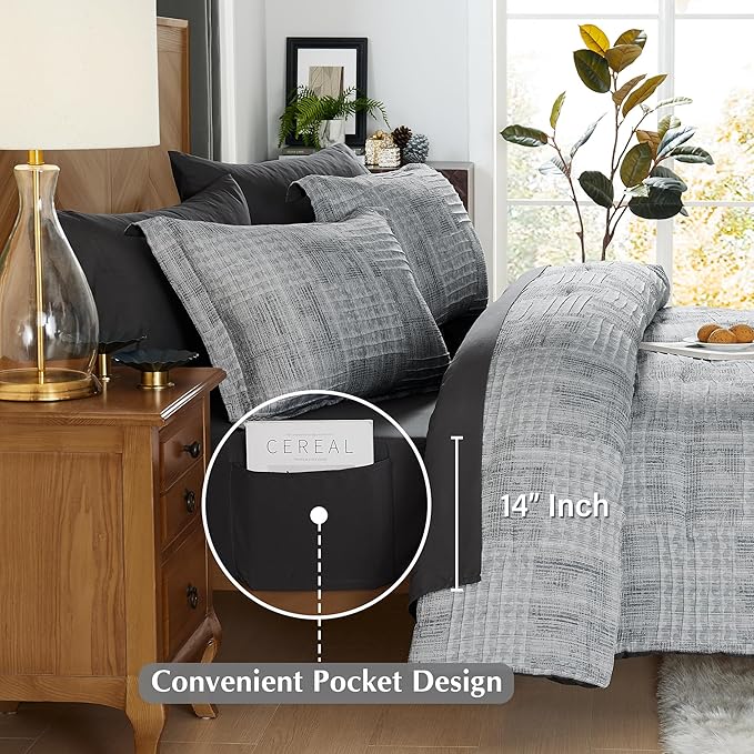 MaiRêve Charcoal Grey California King Comforter Set, Cozy& Lightweight Bed in A Bag, All Season Cal King Comforter Set with Comforter, Fitted Sheet, Flat Sheet 108"x 92"