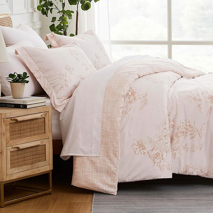 Southshore Fine Living, Inc. Twin Size Bedding Comforter Set, Down Alternative Floral Comforter with Matching Pillow Sham, Bedspread Coverlet for Twin/XL Bed, Reversible Bed Ensemble, Taupe & White