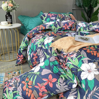 mixinni Floral Comforter Set Full Size Bed Garden Style Vibrant Colored Botanical Flower 3-Piece Bedding Set for Teens Kids
