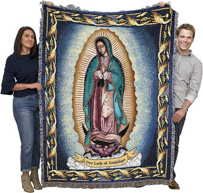Our Lady Of Guadalupe - Nuestra Señora de Guadalupe - Catholic Mexicans Mexico - Religious Gift Tapestry Throw Woven from Cotton - Made in the USA (72x54)