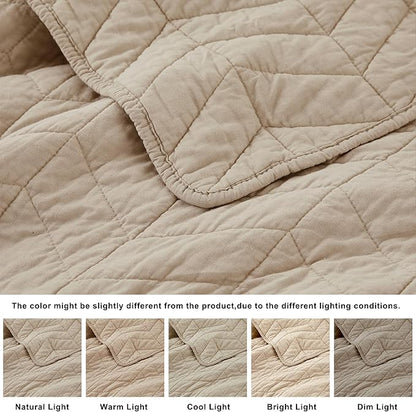 palassio Dark Beige Cotton Quilt California Cal King Size Bedding Sets with Pillow Shams,Oversized Lightweight Soft Bedspread Coverlet, Cozy Bed Cover for All Season, 3 Pieces, 118x106 inches