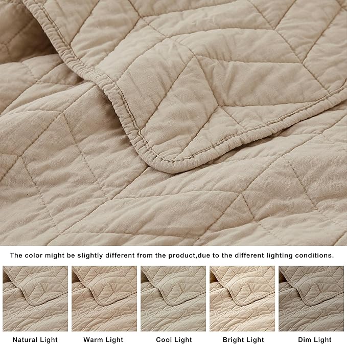 palassio Dark Beige Cotton Quilt King Size Bedding Sets with Pillow Shams, Lightweight Soft Bedspread Coverlet, Quilted Comforter Bed Cover for All Season, 3 Pieces, 106x96 inches