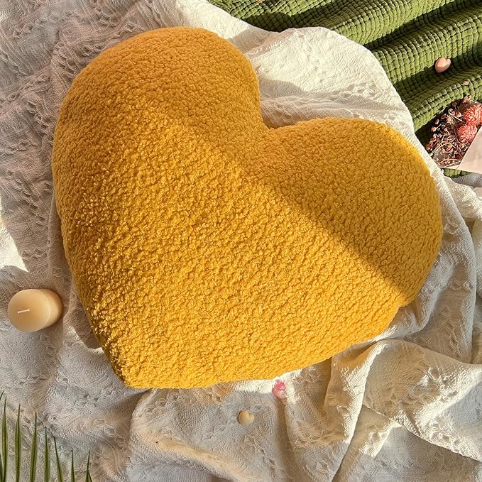 EastTree Heart Pillows, Ginger Heart Shaped Pillows, Love Throw Pillows, Cute Sherpa Heart Decor, Large Fluffy Pillows, Women Girls Living Bedroom Home Decoration 15x18 Inch