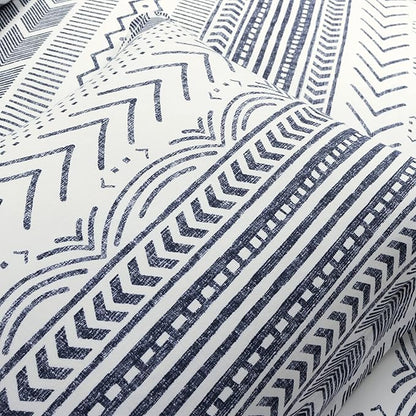 Lush Decor Hygge Geo Reversible 3 Piece Cotton Duvet Set, King, Navy & White