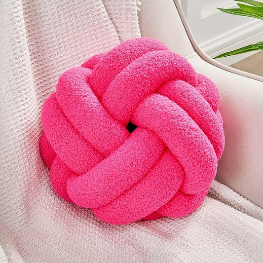 Uvvyui Knot Pillow Ball, Soft Hot Pink Home Decor Knotted Pillows, Handmade Round Plush Throw Pillow, Aesthetic & Cute Large Decorative Pillows for Bed, Floor, Couch, Bedroom Home Decor 8 inches