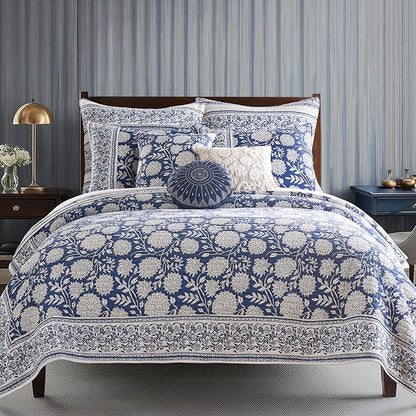 Levtex Home - Adare Denim Quilted Pillow - Decorative Pillow (18x18in.) - Floral - Blue White