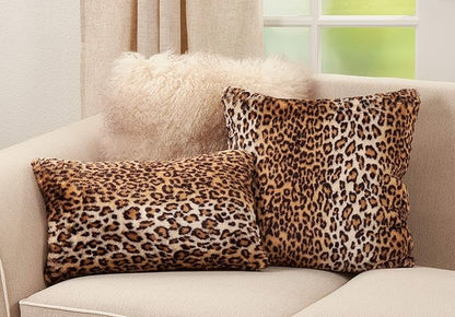 SARO LIFESTYLE Guépard Collection Cheetah Print Faux Fur Pillow Cover, 22", Brown