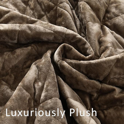 Homzard Velvet California King Size Comforter Set, Mocha Brown Quilt Bedding Set (118”*106”) with 2 Pillow Shams, Patchwork Bedspread Set, Lightweight Bedding Coverlet 3 Piece