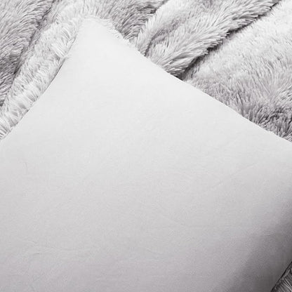 Lush Decor Emma Soft Fluffy Faux Fur Oversized Duvet Cover Set, King, Light Gray - Warm Plush 3 Piece Bedding Set