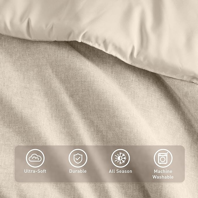 Twin/Twin XL Size Comforter Set, Lightweight Neutral Soft Bedding for All Seasons, 2 Pieces Chambray Print Solid Farmhouse Bed Set, Comforter & Sham