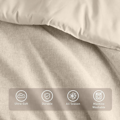 Twin/Twin XL Size Comforter Set, Lightweight Neutral Soft Bedding for All Seasons, 2 Pieces Chambray Print Solid Farmhouse Bed Set, Comforter & Sham